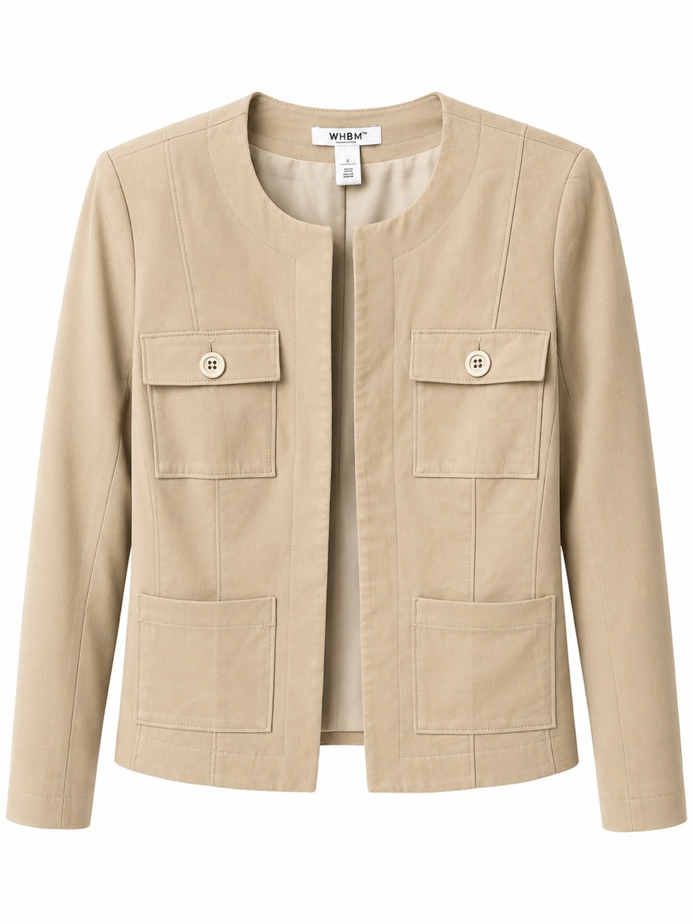 White House Black Market Beige Collarless Pocket Jacket
